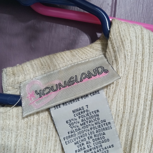 Young land girls size 7 brownish tan color formal ribbon tie dress - Picture 3 of 6